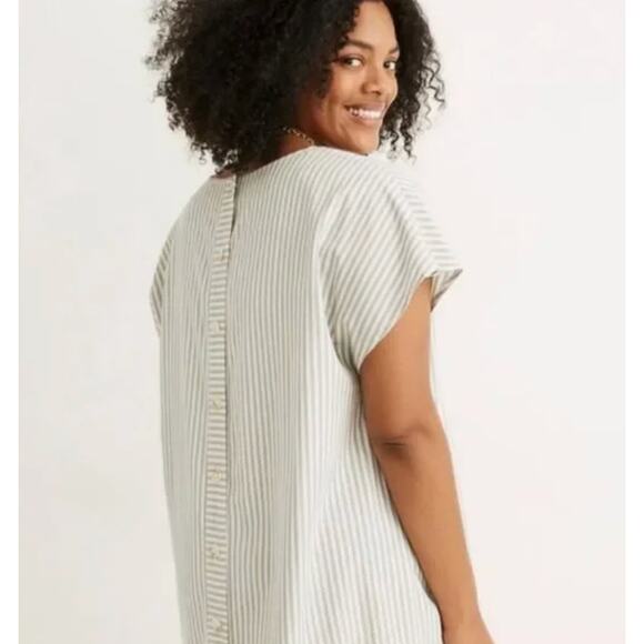 Madewell Button-Back Easy Dress in Stripe York Stripe Sage Mist Size S Summer - Picture 2 of 10